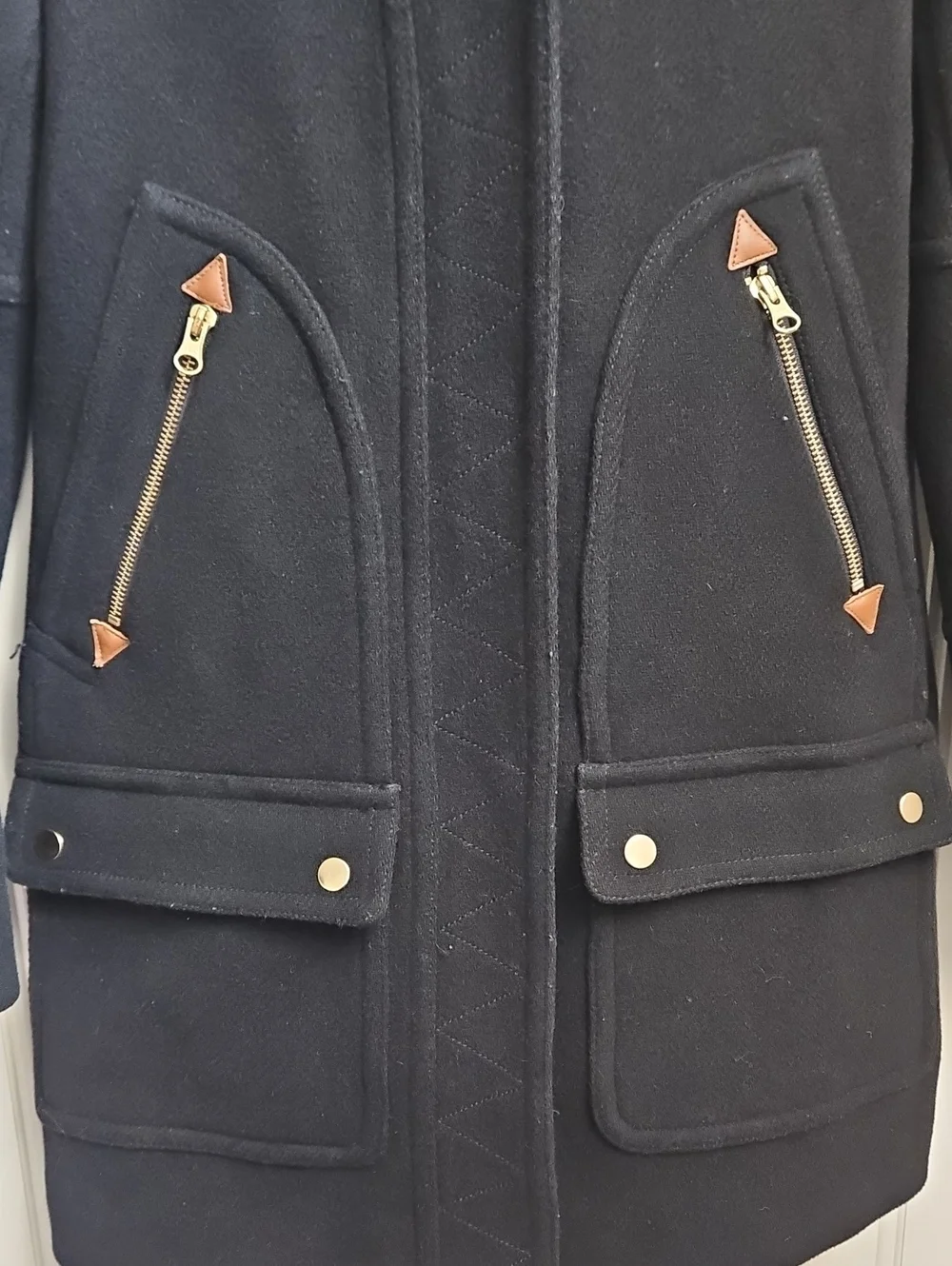 J. Crew Italian Stadium Cloth Nello Gori Black Wool Parka Pea Coat Size 0